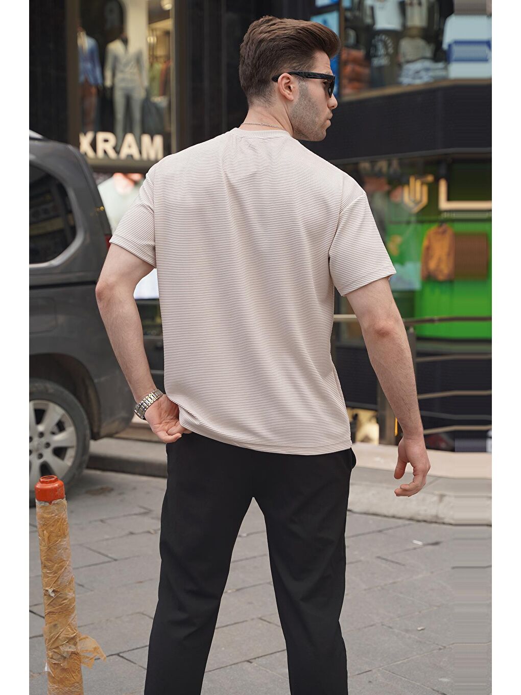 Bej Oversize Basic Erkek Tişört 6127-1