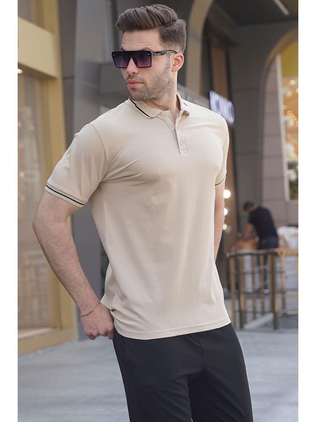 Bej Polo Yaka Erkek Tişört 6113