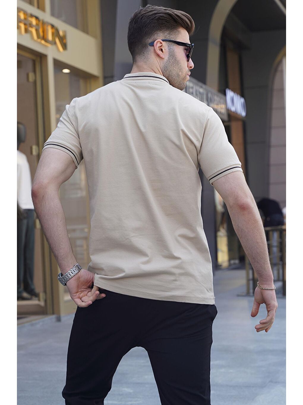 Bej Polo Yaka Erkek Tişört 6113-1