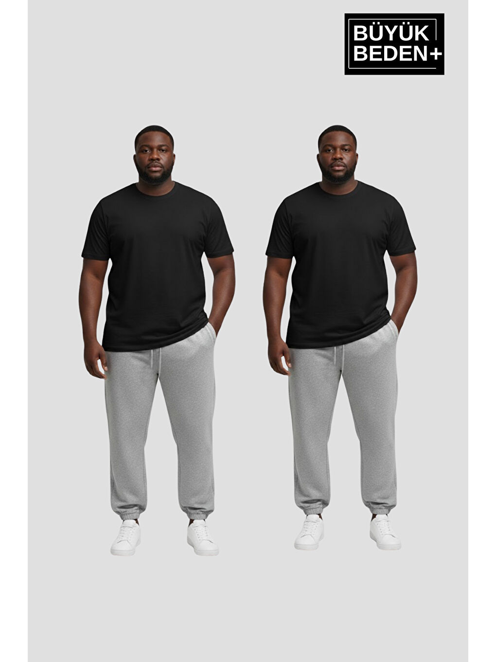 Gri Erkek Büyük Beden İkili Jogger Paça Lastikli İnce Eşofman Altı Seti SPR26BEA951+2