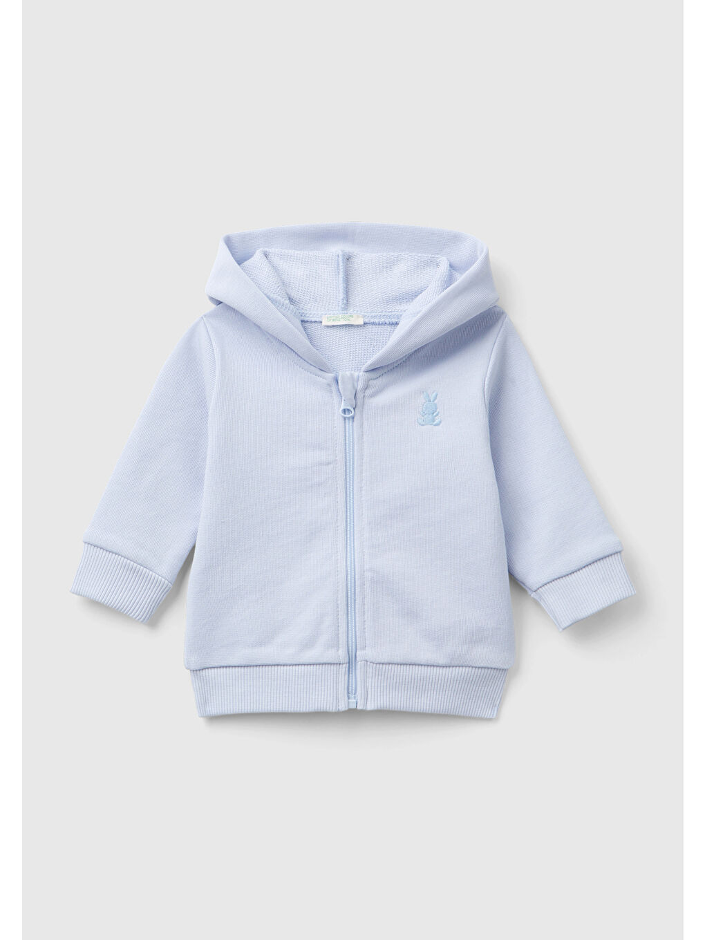 Bebek Toz Mavi Göğsü Tavşan Logosu İşlemeli Kulaklı Kapüşonlu Sweatshirt