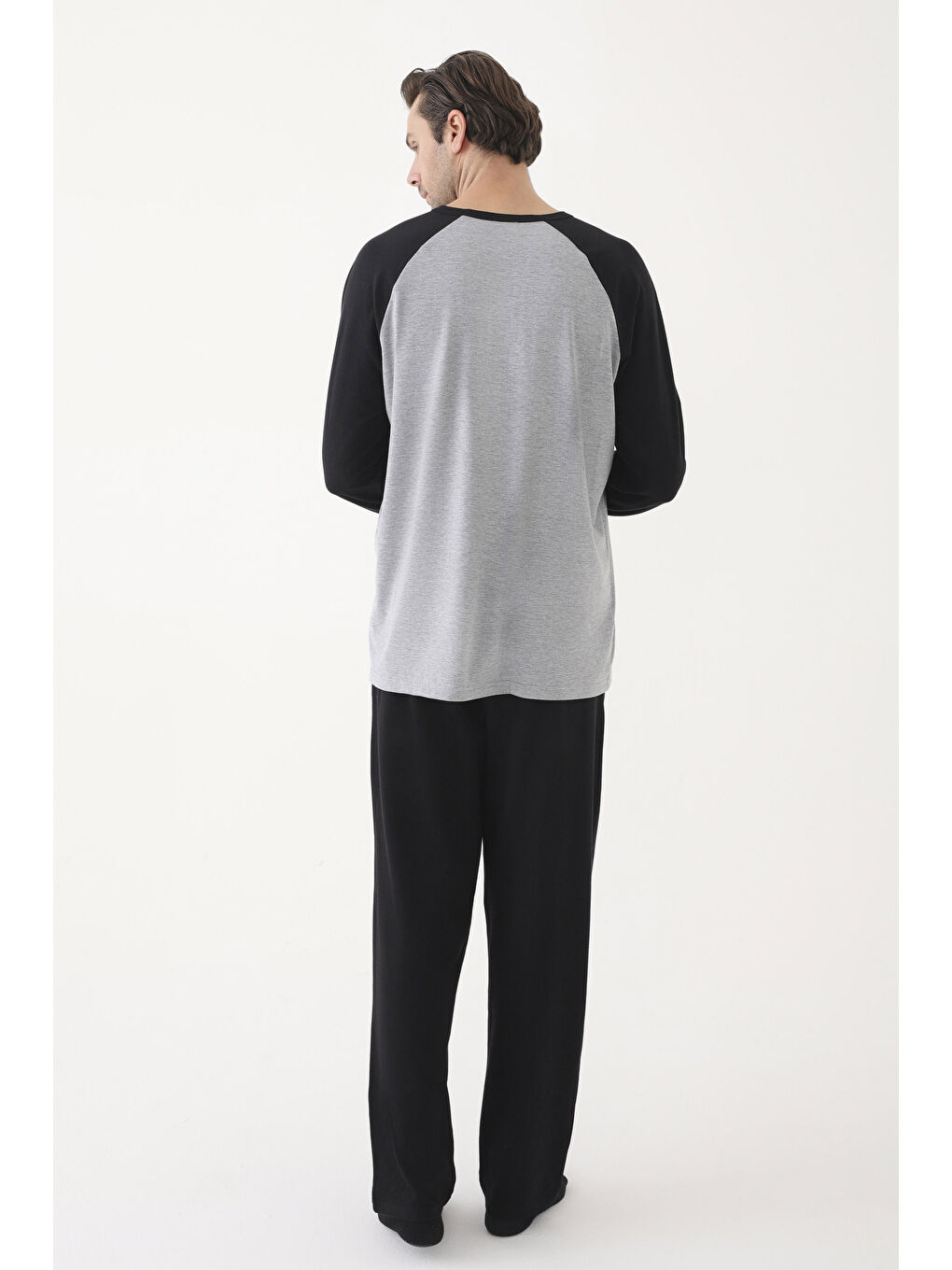Erkek Pamuklu Siyah - Gri Uzun Kollu Cepli Pijama Takımı - S000328084-37287 |-4