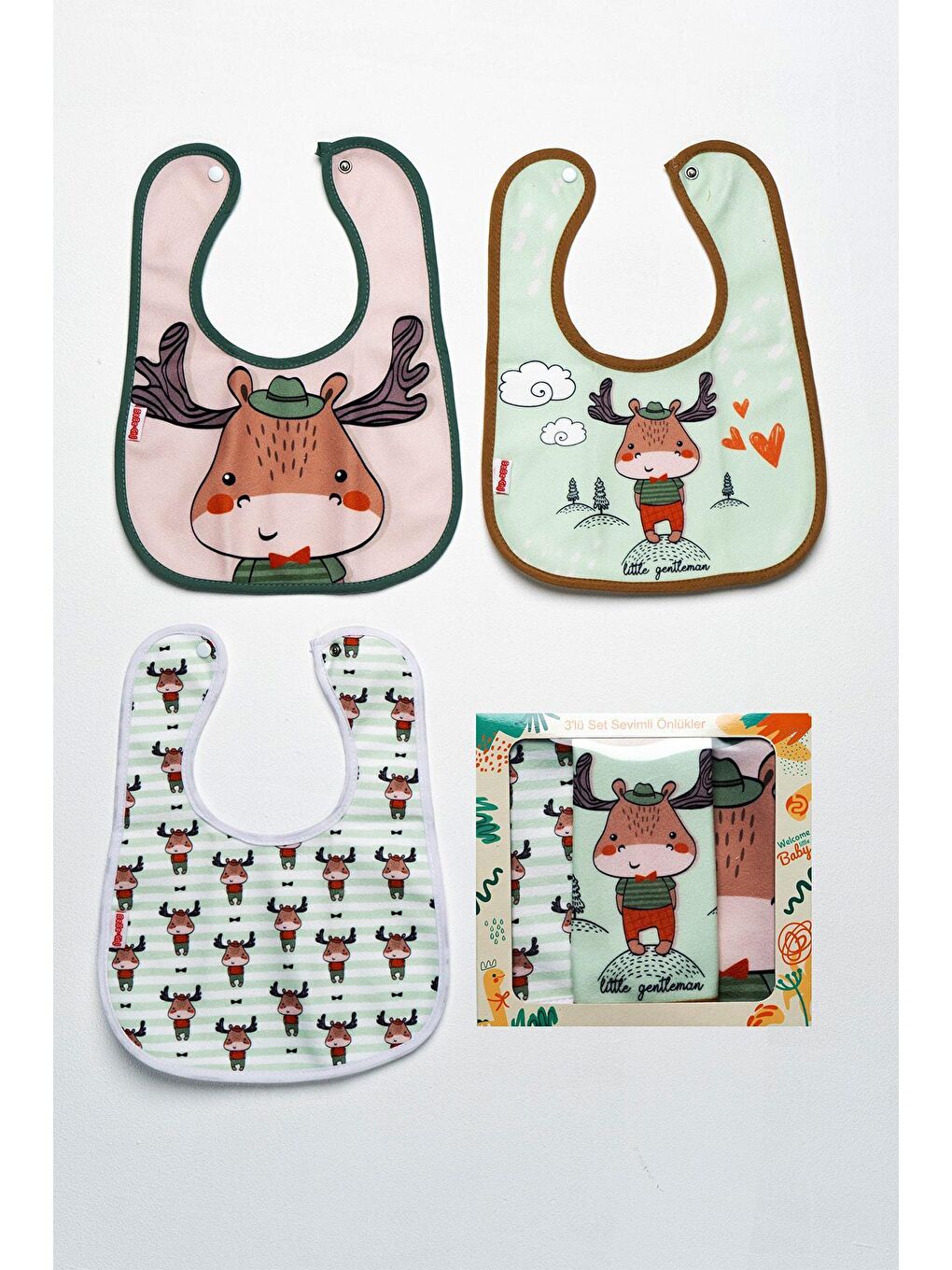 Geyik Temalı Kare 3 Parça Microfiber Mama Önlüğü Kendi Kutusunda (su Geçirmez) Çıtçıtlı