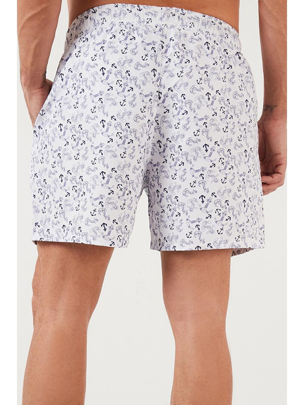 Beyaz Desenli Deniz Şortu Belden Bağlamalı Cepli Mayo Short 380093-2