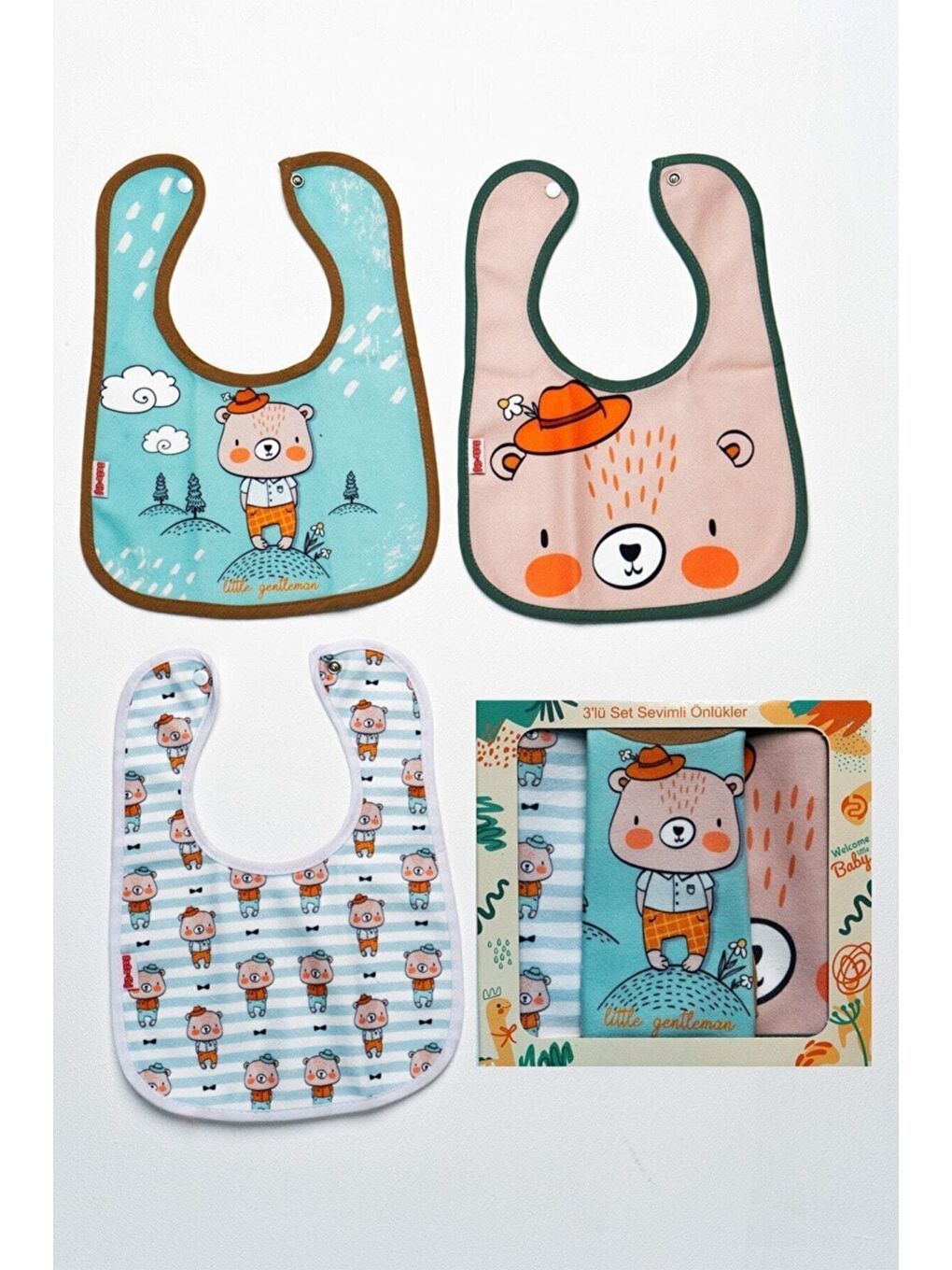 Mai Perla Little Gentleman Temalı Kare 3 Parça Microfiber Mama Önlüğü Kendi Kutusunda (su Geçirmez) Çıtçıtlı