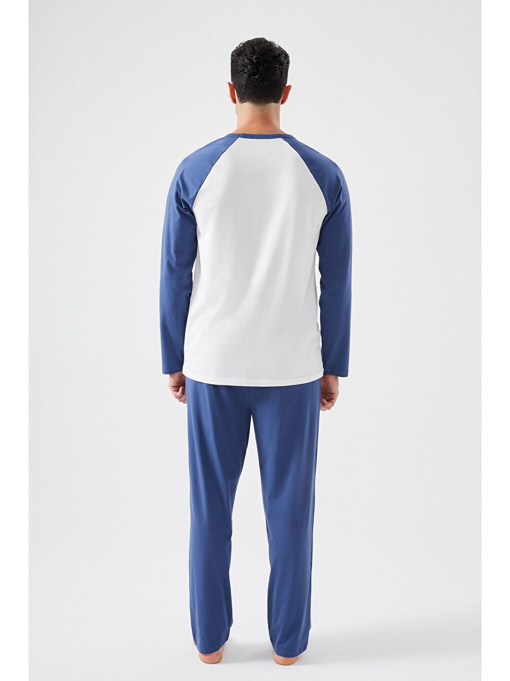 Mavi Erkek Pamuklu Uzun Kollu Cepli %100 Pamuk Pijama Takımı-2
