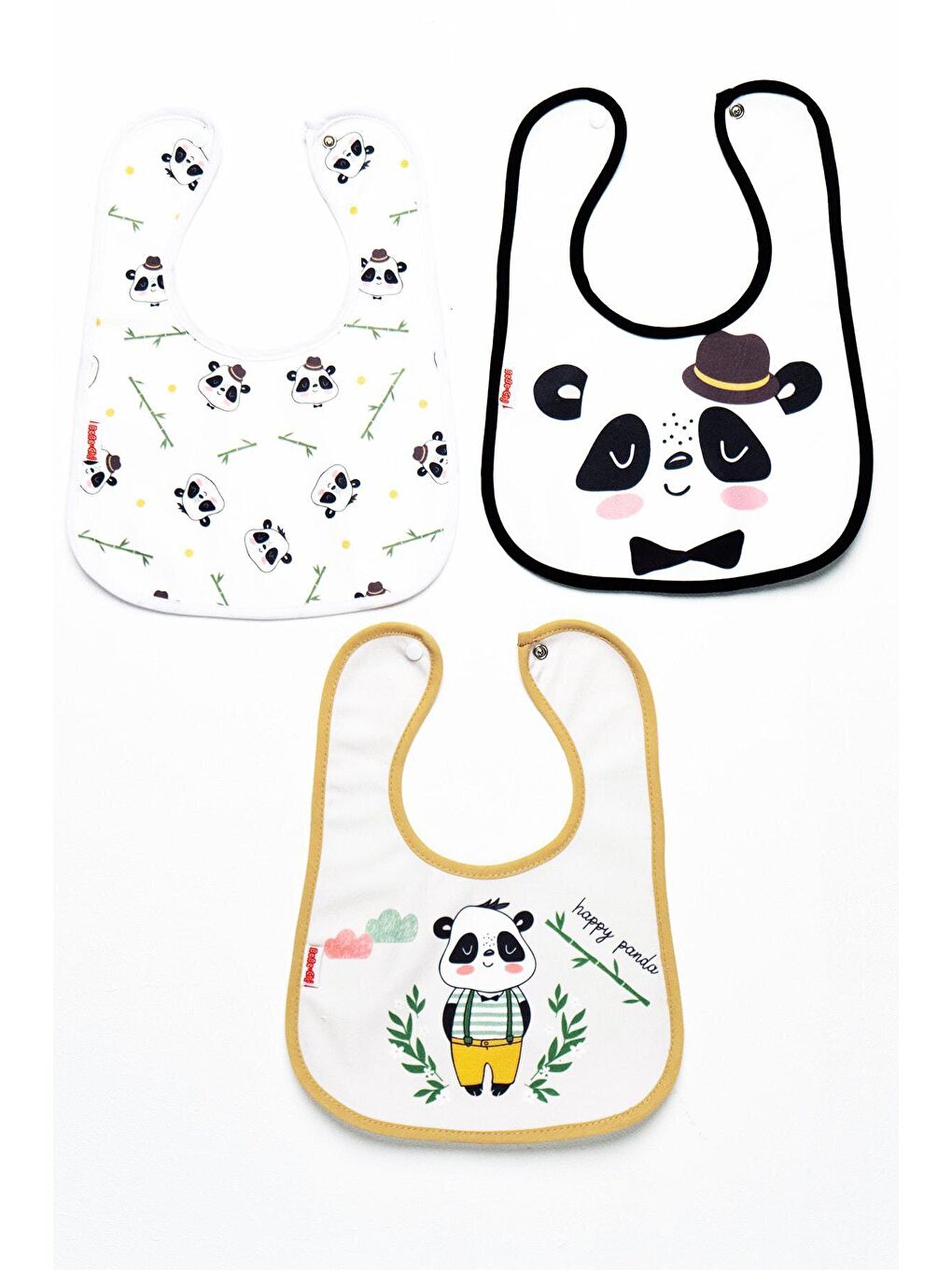 Panda Temalı Kare 3 Parça Microfiber Mama Önlüğü Kendi Kutusunda (su Geçirmez) Çıtçıtlı-1