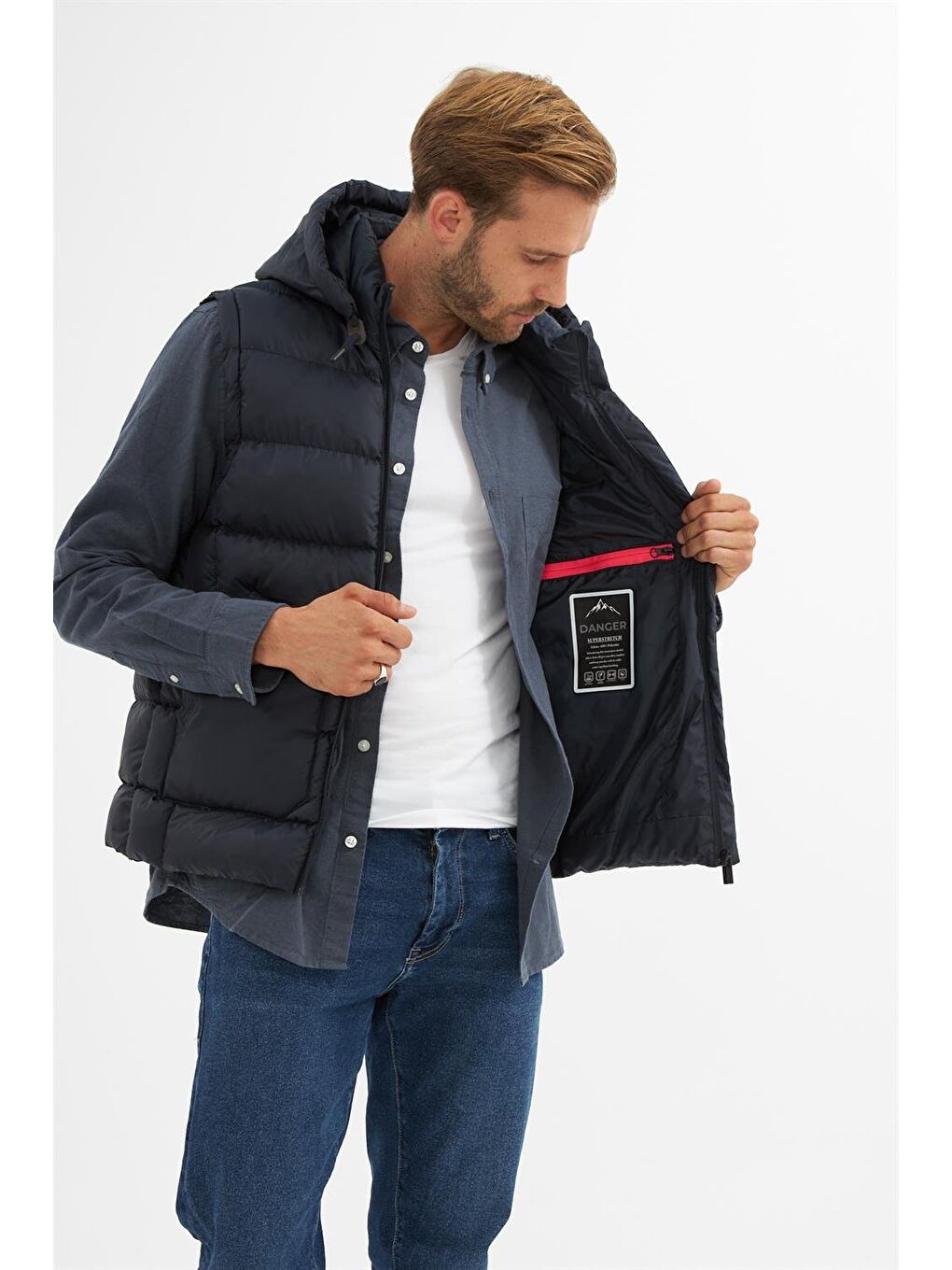 Erkek Çıkarılabilir Kapüşonlu Cep Detaylı Şişme Yelek Lacivert