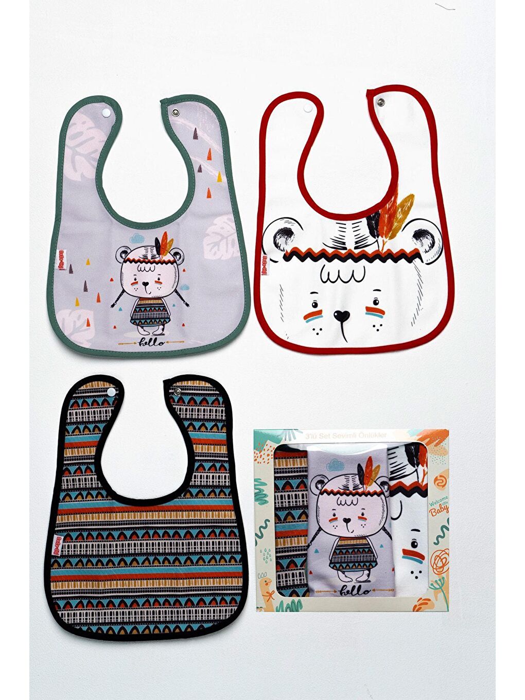 Yerli Temalı Kare 3 Parça Microfiber Mama Önlüğü Kendi Kutusunda (su Geçirmez) Çıtçıtlı