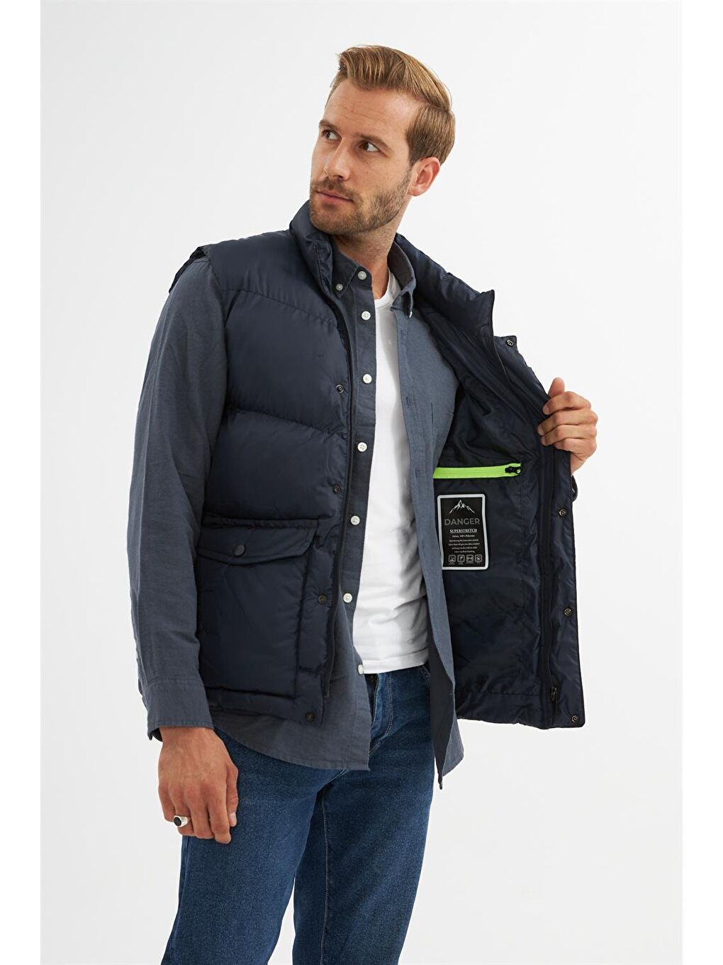 Erkek Cep Detaylı Şişme Yelek Lacivert-1