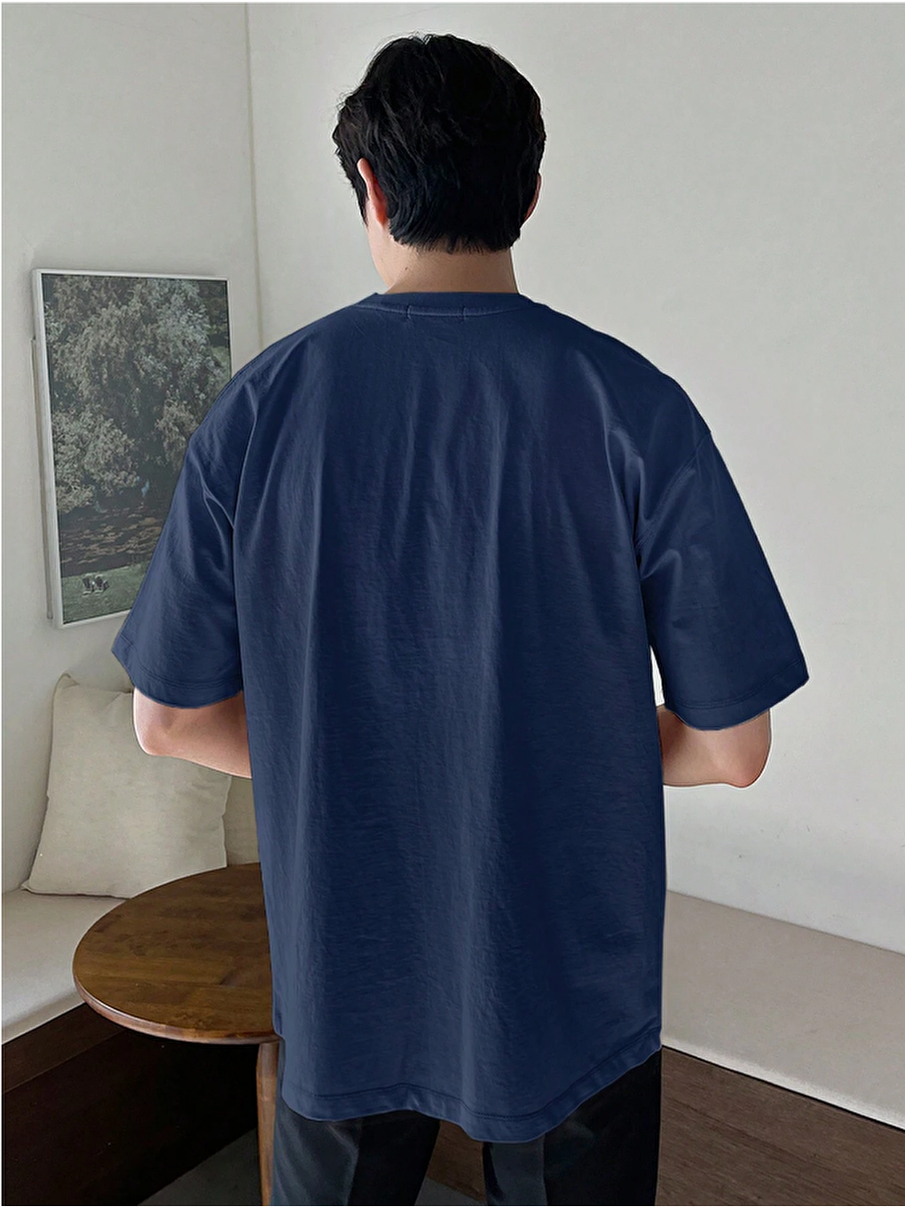 Lacivert Erkek Bisiklet Yaka %100 Pamuk Tişört-1