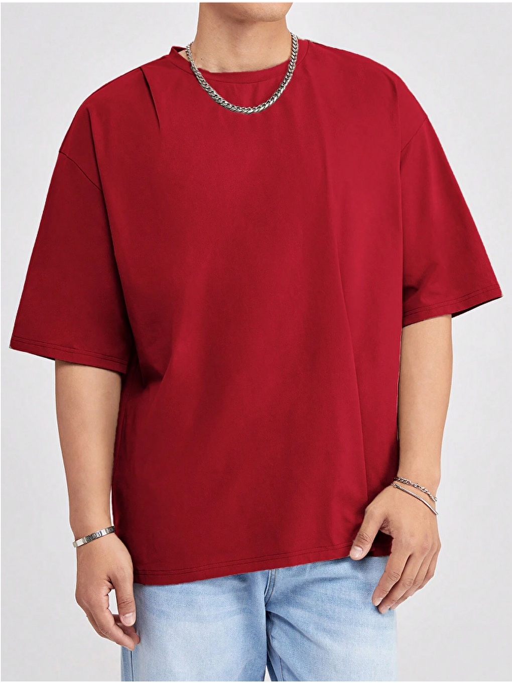 Kırmızı Erkek Bisiklet Yaka %100 Pamuk Tişört-2