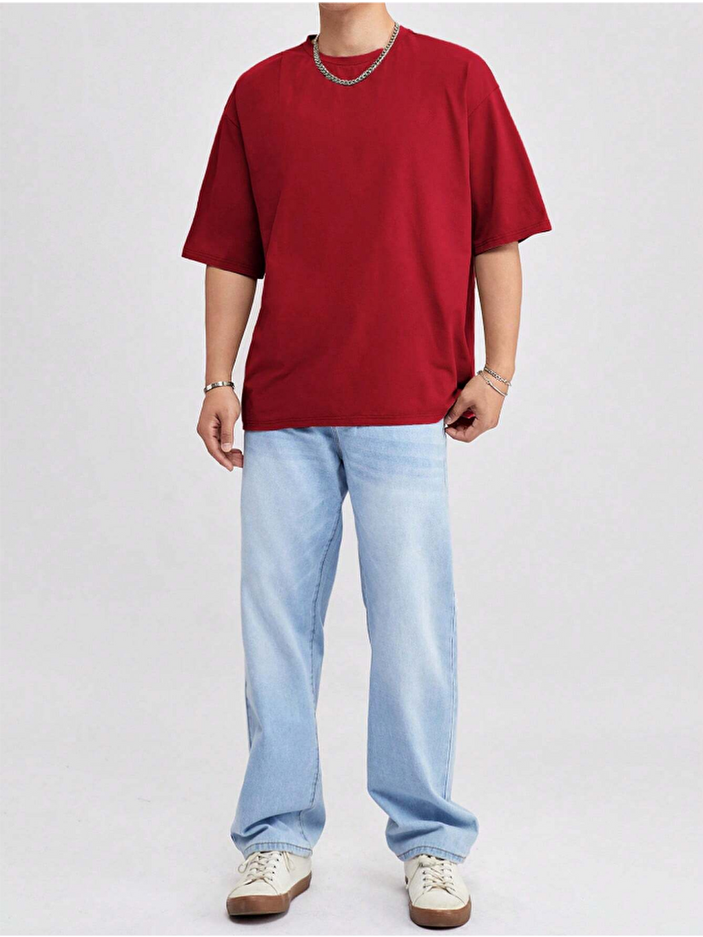 Kırmızı Erkek Bisiklet Yaka %100 Pamuk Tişört-3