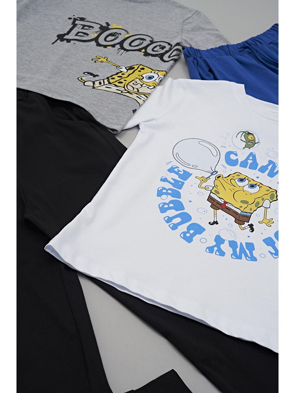 For You Kids Siyah 4'lü Sünger Bob Baskılı Tshirt Şort Pantolon Takım - 1