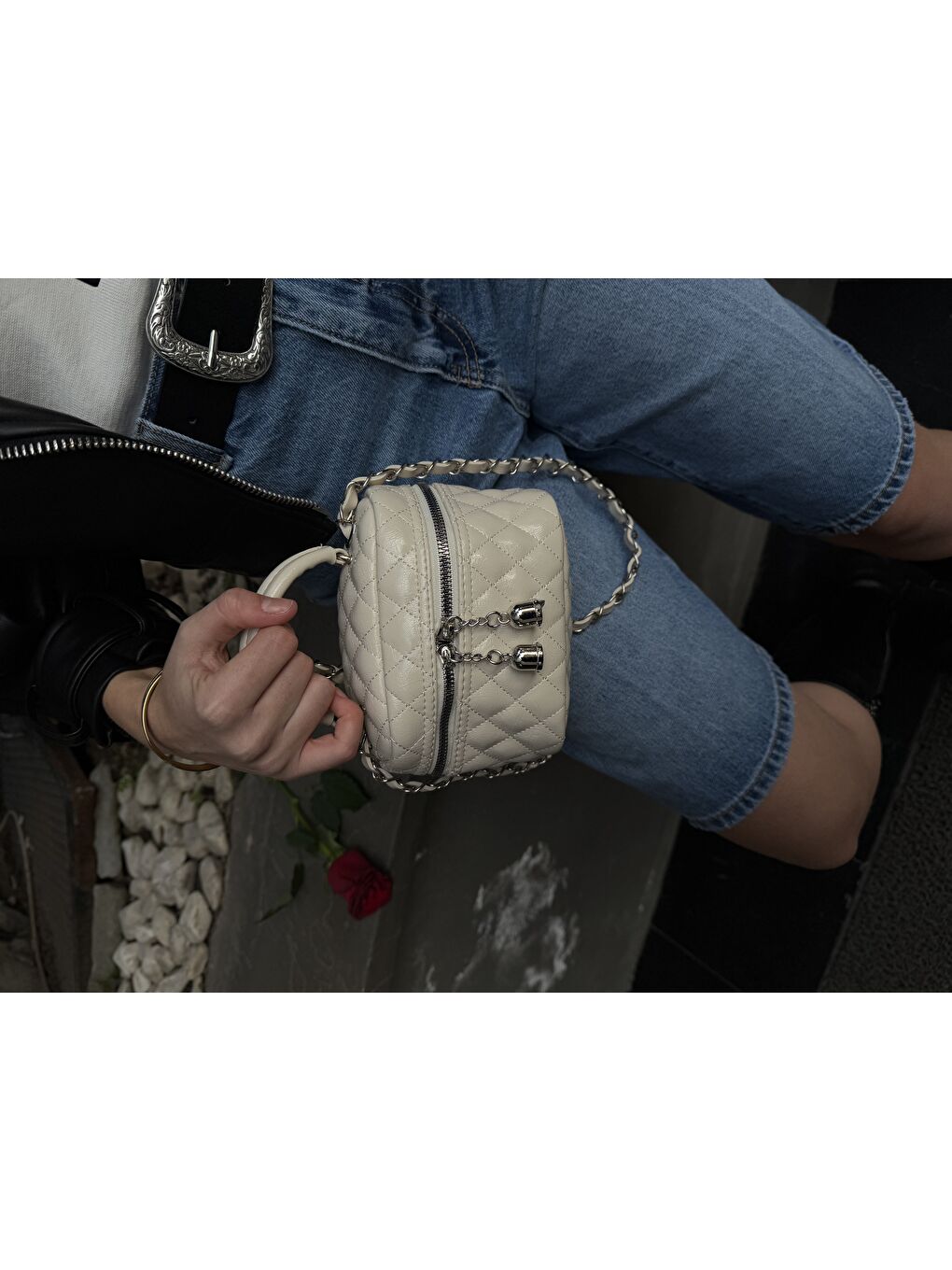 Ekru Suni Deri Almira Kadın Çapraz Çanta Krem-3