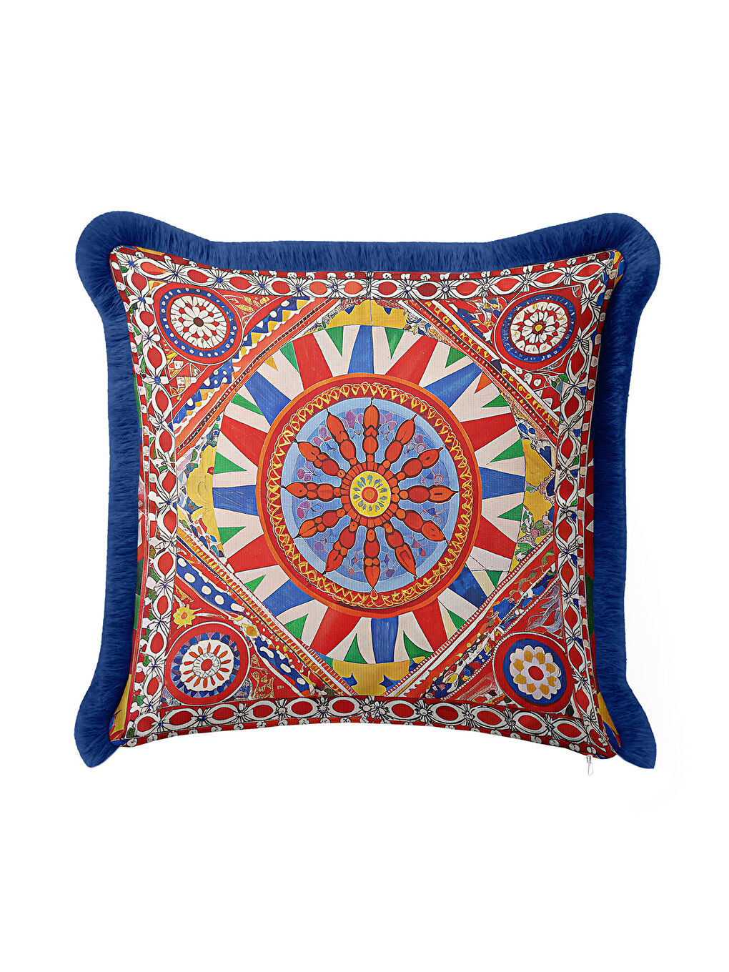 Karışık Saray Ihtişamı Saçaklı Yastık Kılıfı - Doğu Esintisi Bohem Kırmızı Mavi Püsküllü Kırlent Kılıfı-4