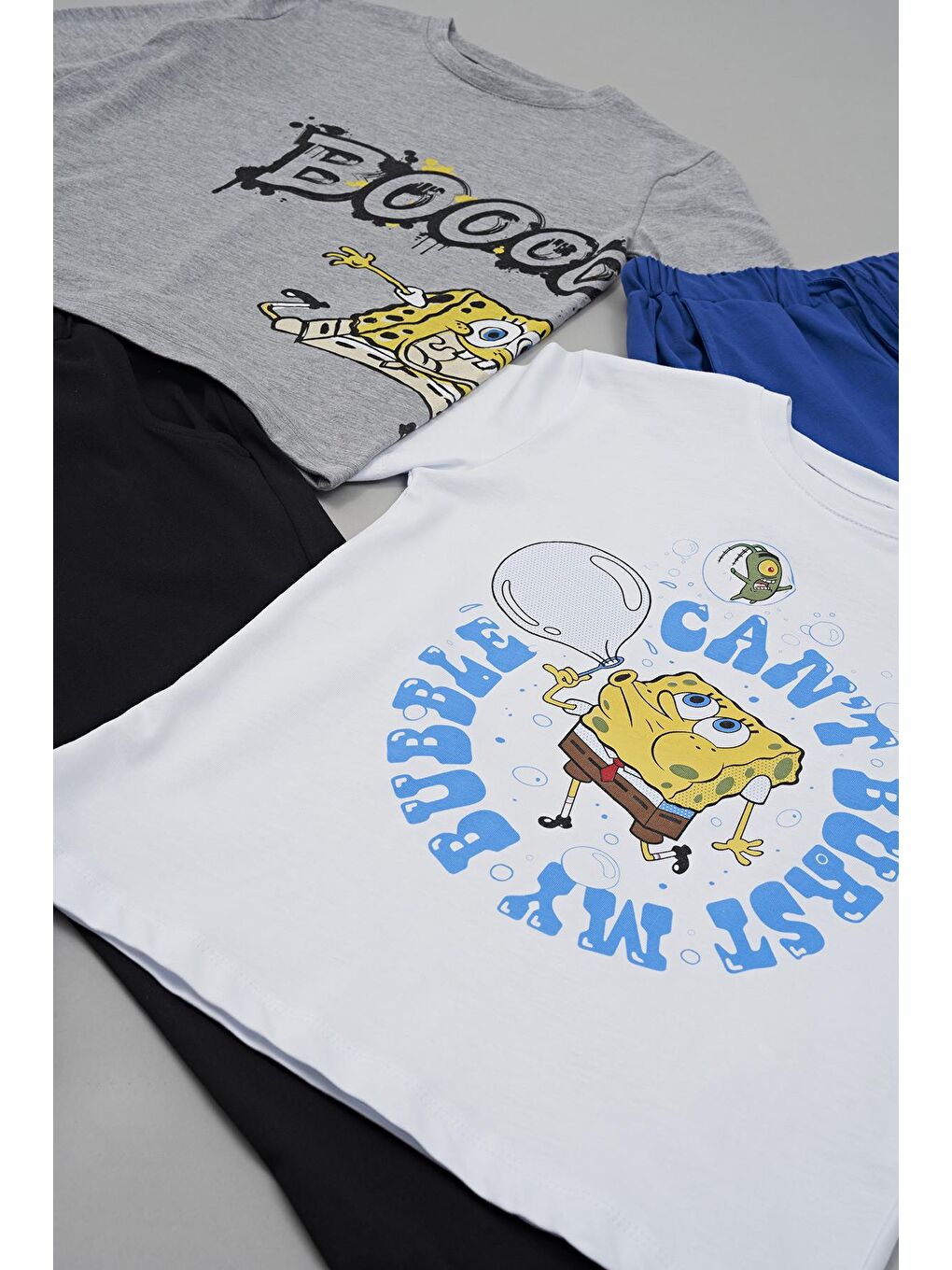 For You Kids Siyah 4'lü Sünger Bob Baskılı Tshirt Şort Pantolon Takım - 3