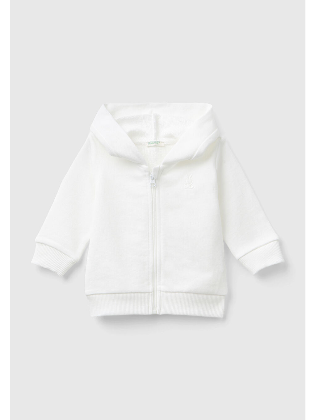 Bebek Beyaz Göğsü Tavşan Logosu İşlemeli Kulaklı Kapüşonlu Sweatshirt