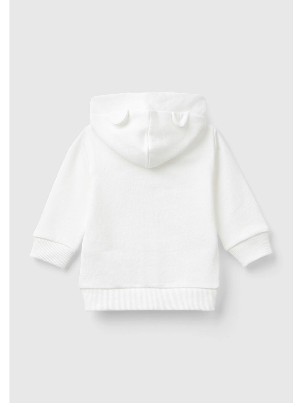 Bebek Beyaz Göğsü Tavşan Logosu İşlemeli Kulaklı Kapüşonlu Sweatshirt-1