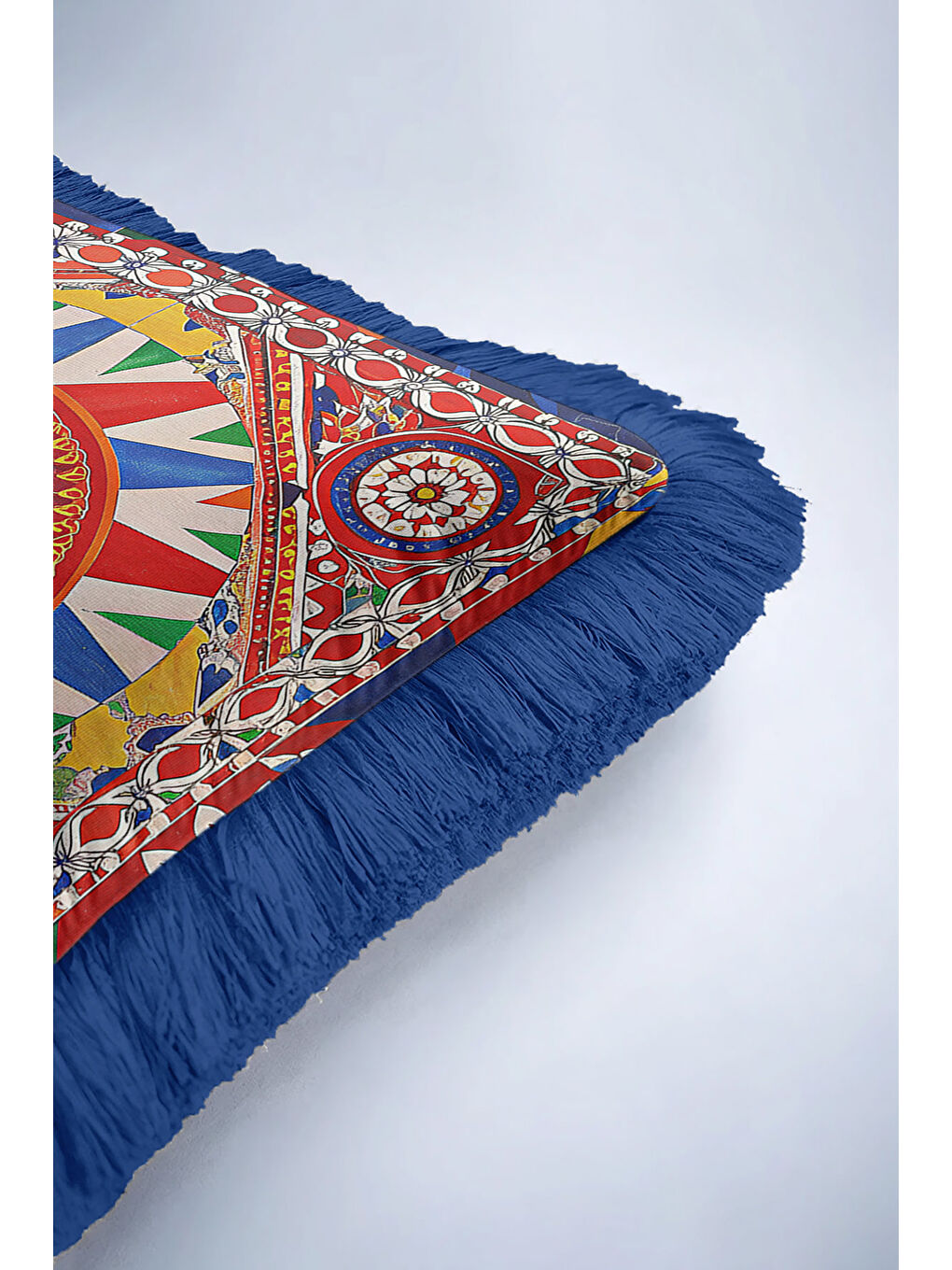 Karışık Saray Ihtişamı Saçaklı Yastık Kılıfı - Doğu Esintisi Bohem Kırmızı Mavi Püsküllü Kırlent Kılıfı-6