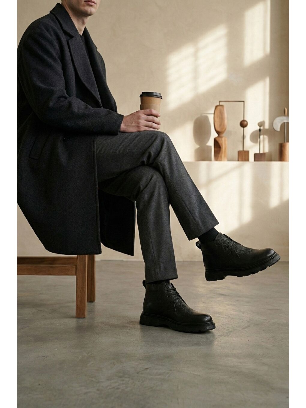 Siyah HENRY Bağcıklı Hakiki Deri Rahat Taban Erkek Chelsea Bot-5