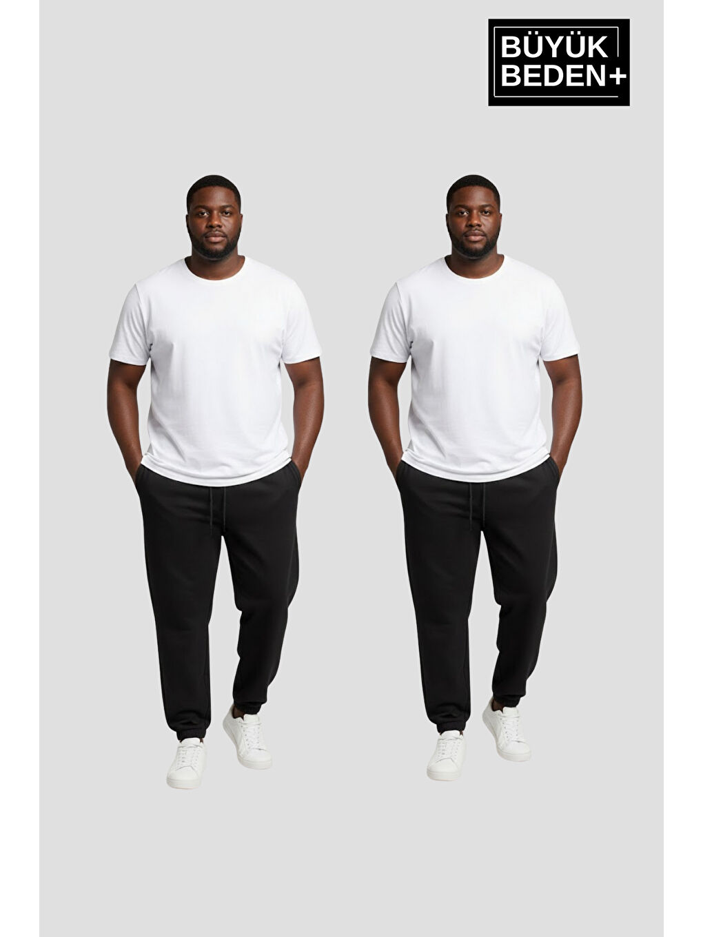 Siyah Erkek Büyük Beden İkili Jogger Paça Lastikli İnce Eşofman Altı Seti SPR26BEA951+2