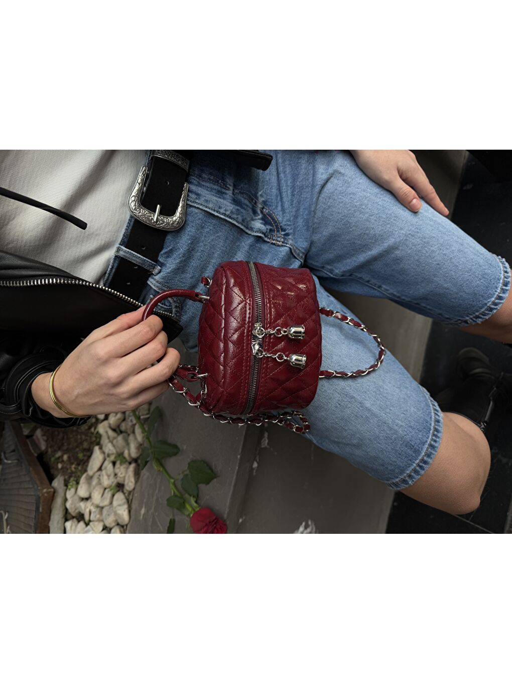 Suni Deri Almira Kadın Çapraz Çanta Bordo-1