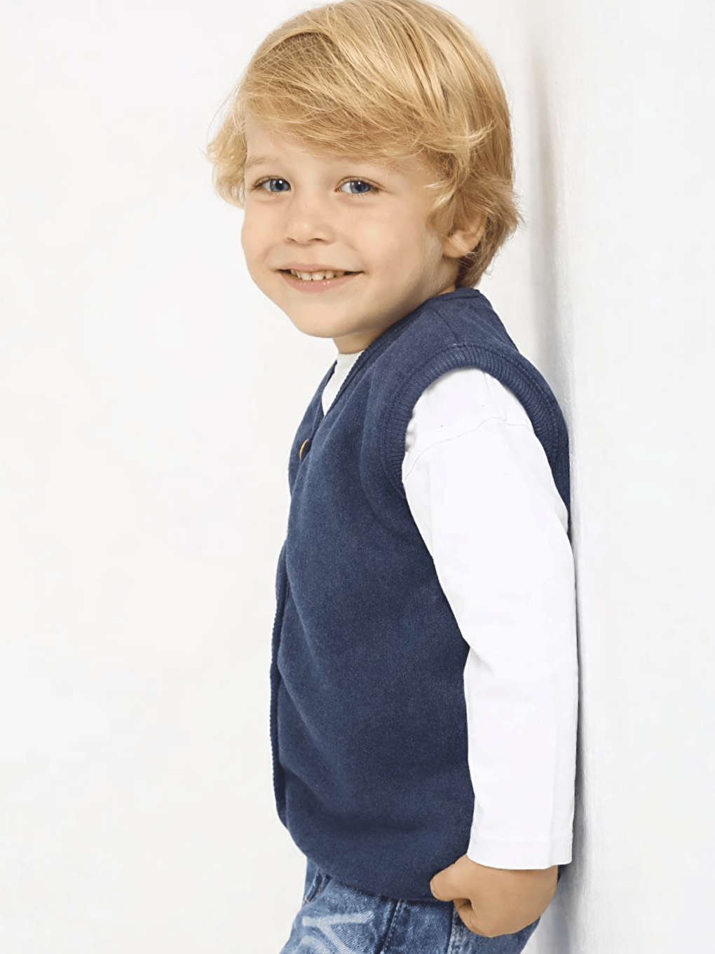 İndigo V Yaka Erkek Bebek Yelek-1