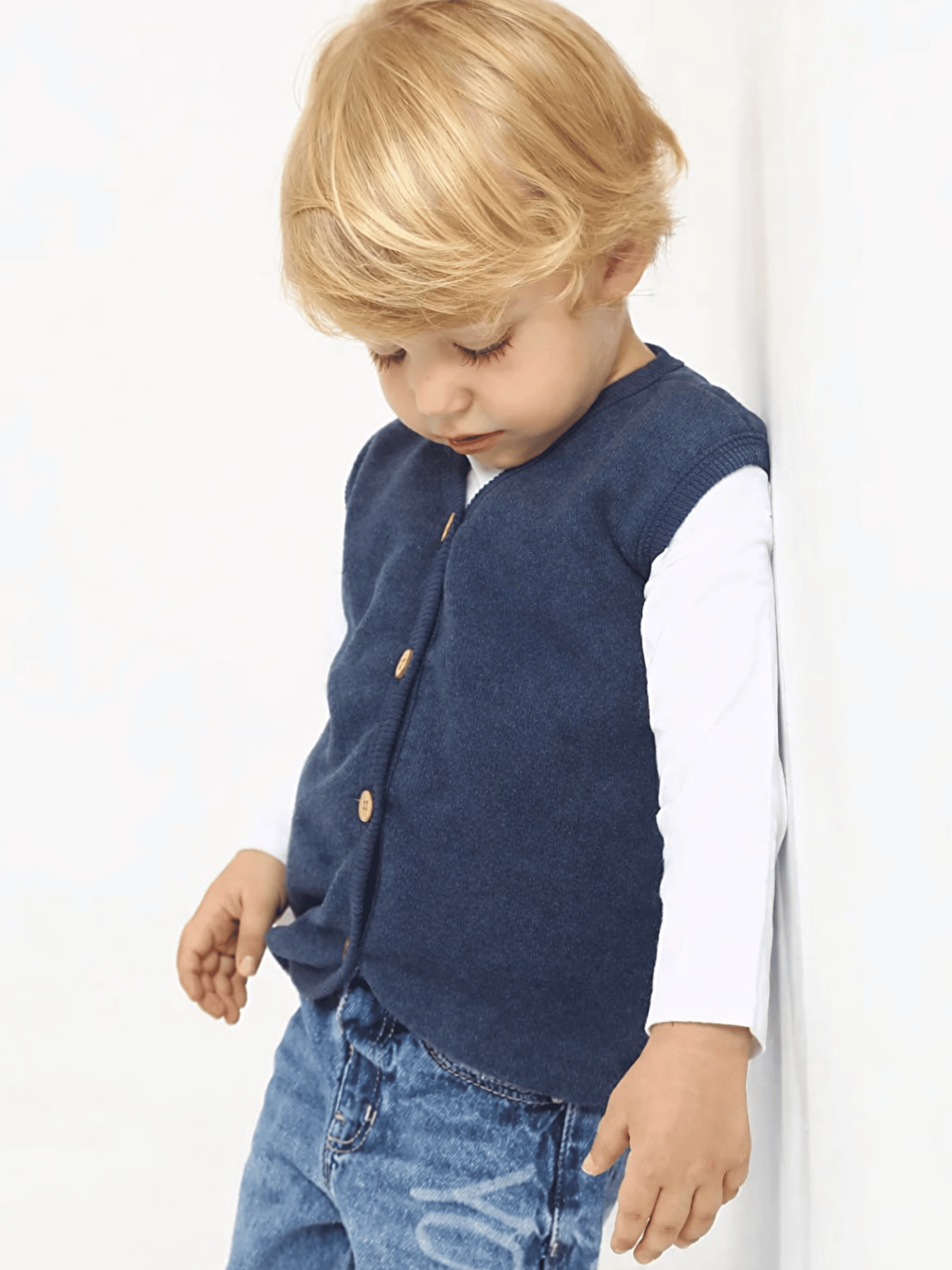 İndigo V Yaka Erkek Bebek Yelek-3