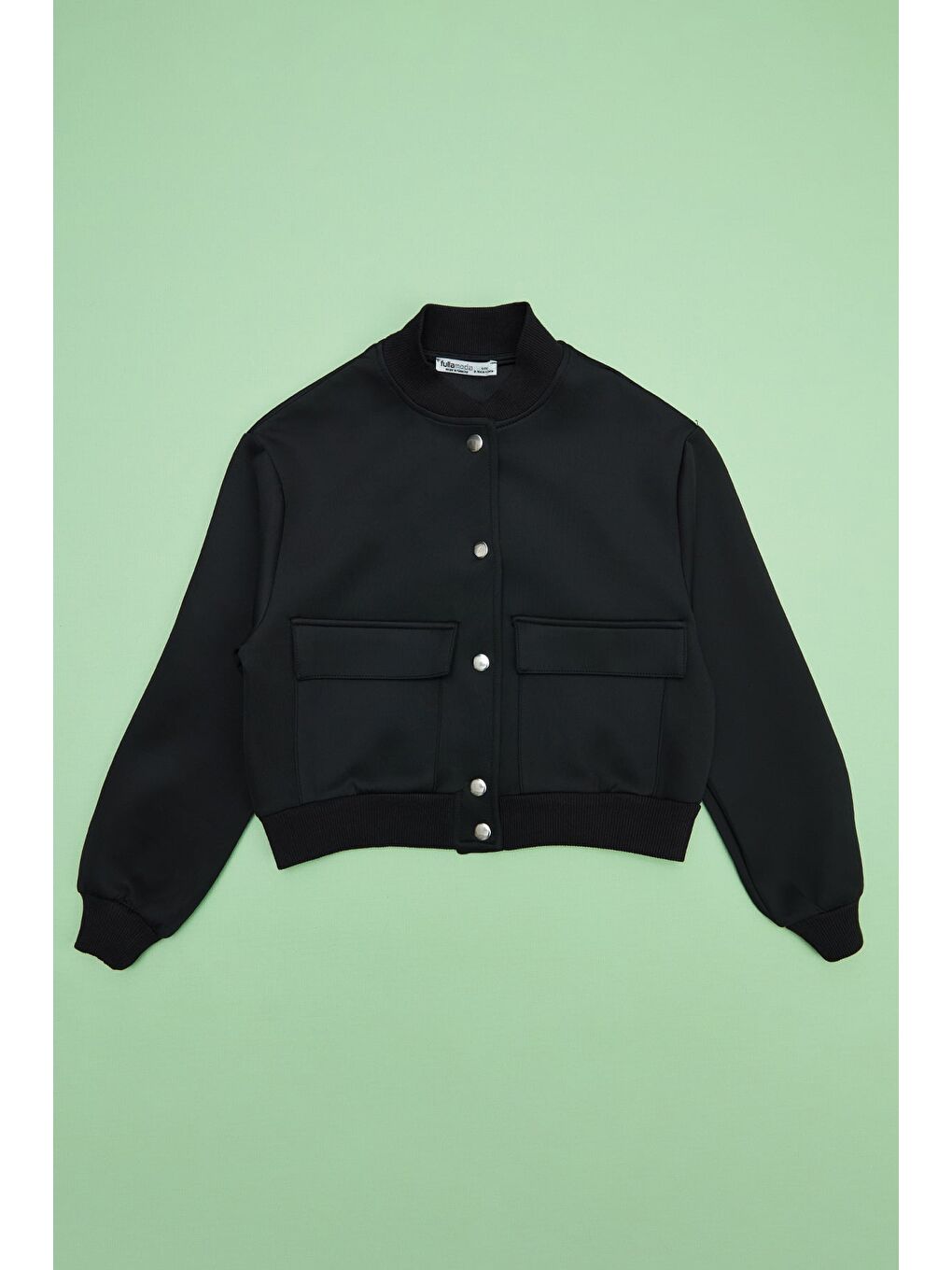 Siyah Çift Cepli Çıtçıtlı Dik Yaka Kız Çocuk Ceket-2