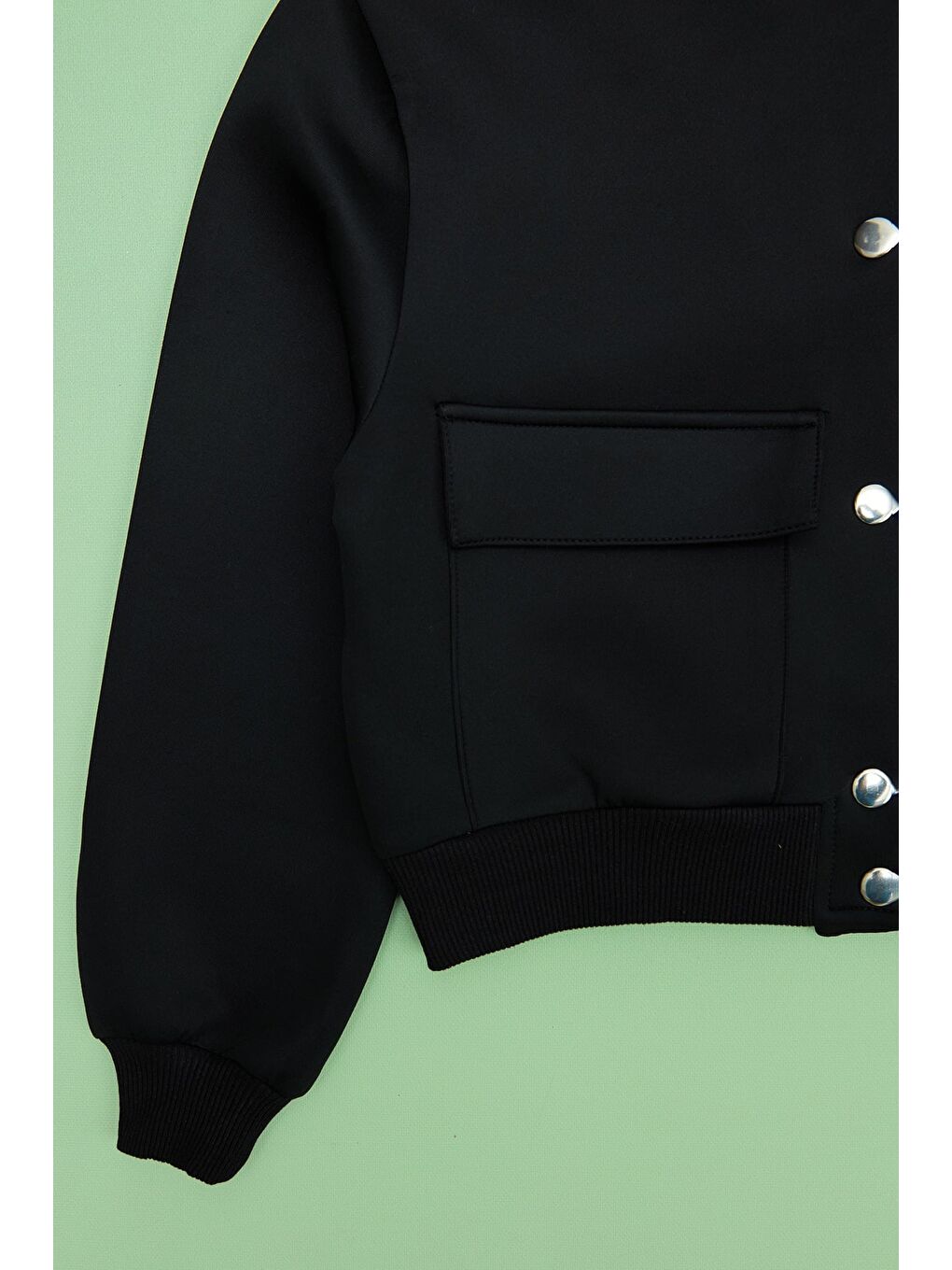 Siyah Çift Cepli Çıtçıtlı Dik Yaka Kız Çocuk Ceket-3