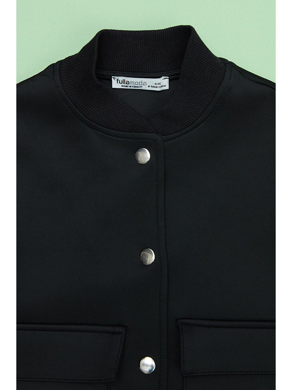 Siyah Çift Cepli Çıtçıtlı Dik Yaka Kız Çocuk Ceket-4