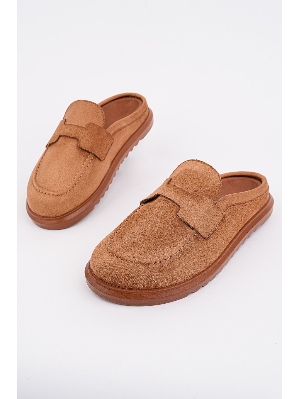 Kahverengi Vintage Süet Deri Günlük Rahat Önü Kapalı Kadın Loafer Terlik-4