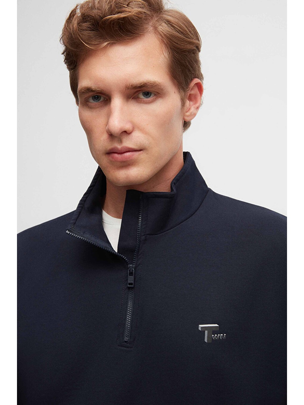 Oversize Lacivert Düz Yarım Fermuarlı Pamuklu Mevsimlik Sweatshirt-1
