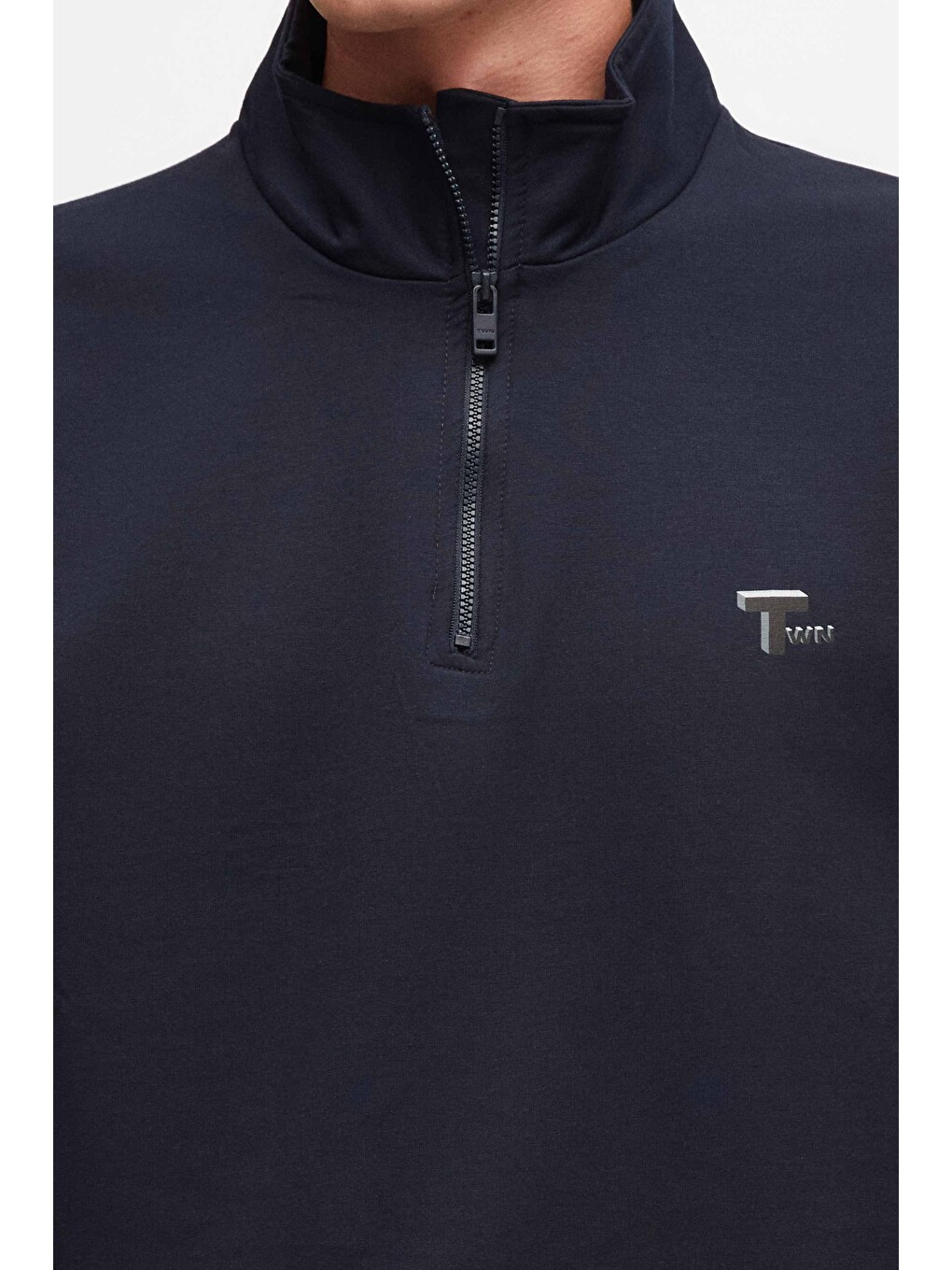 Oversize Lacivert Düz Yarım Fermuarlı Pamuklu Mevsimlik Sweatshirt-2