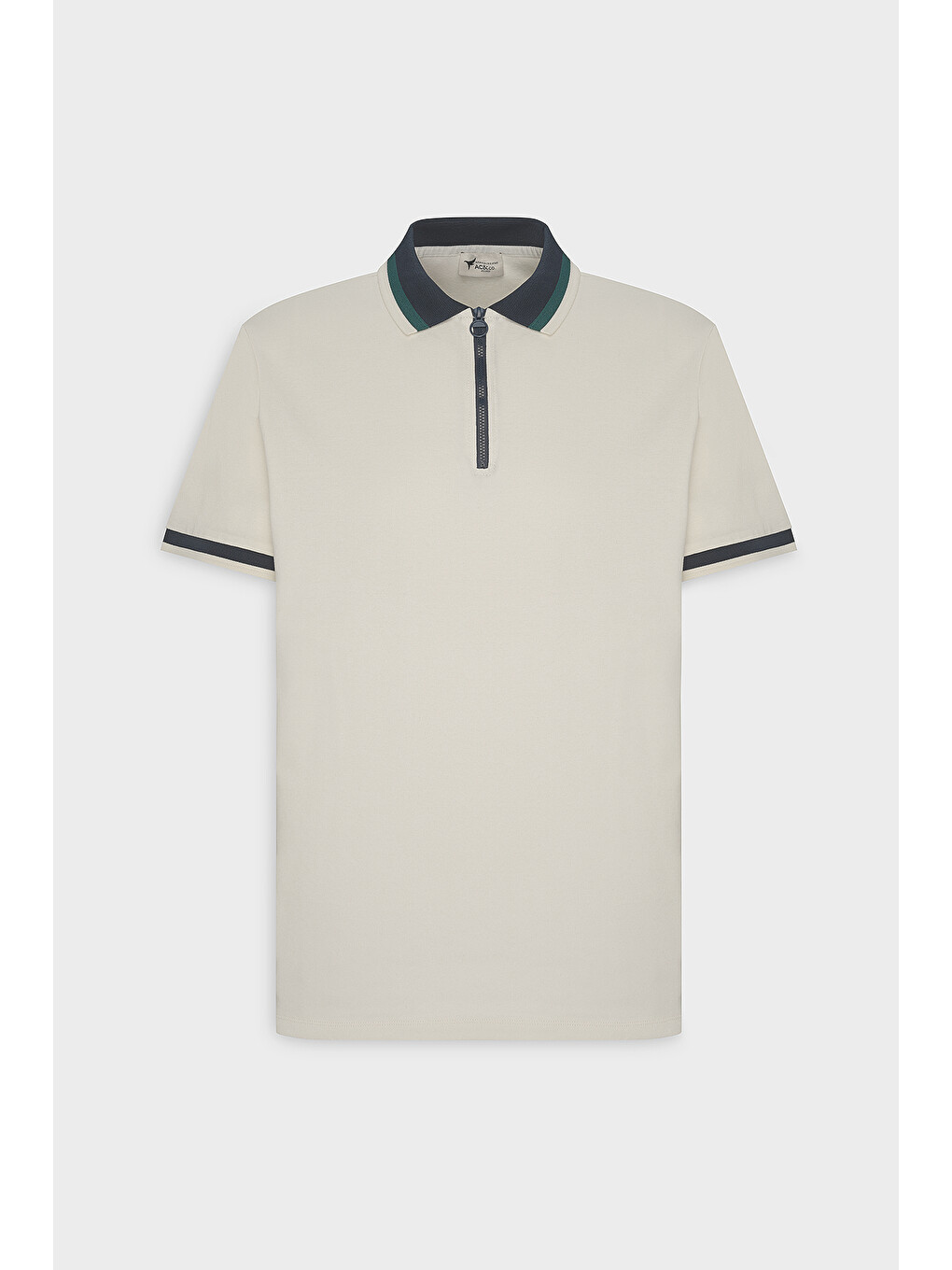Erkek Ekru-lacivert Regular Fit Geniş Kesim Polo Yaka %100 Pamuk Tişört-6