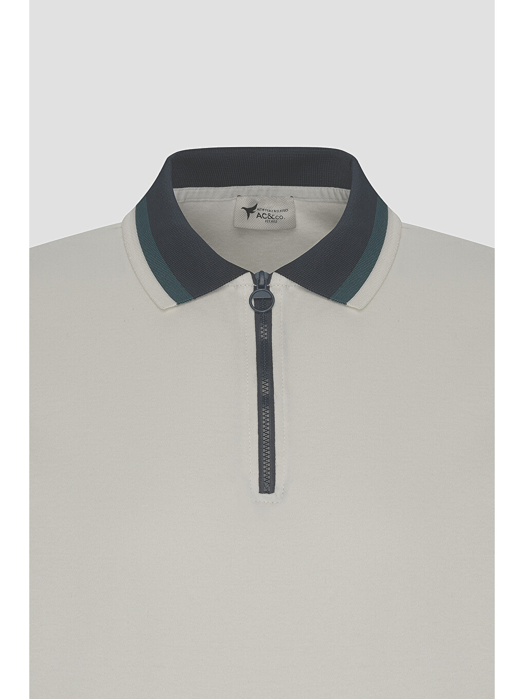 Erkek Ekru-lacivert Regular Fit Geniş Kesim Polo Yaka %100 Pamuk Tişört-7