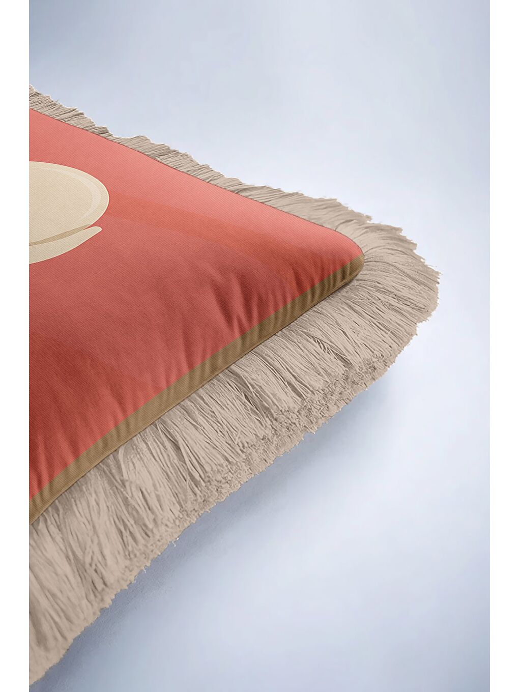 Karışık Sanatsal İkonik Saçaklı Yastık Kılıfı - Soyut Ekspresyonist Modern Kızıl Bej Püsküllü Kırlent Kılıfı-6