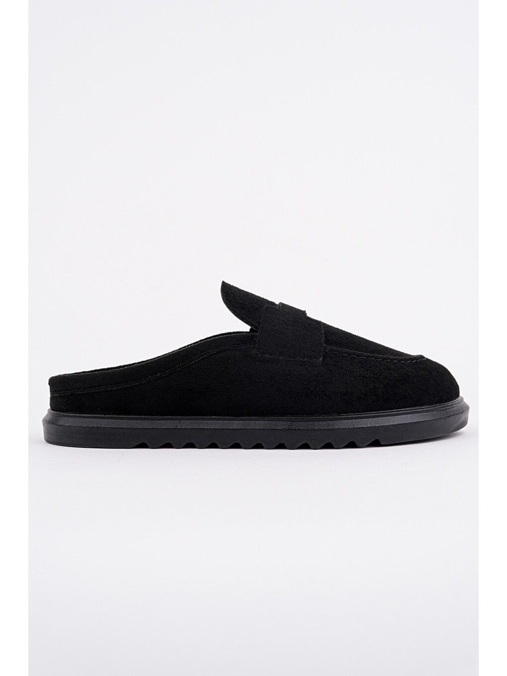 Siyah Vintage Süet Deri Günlük Rahat Önü Kapalı Kadın Loafer Terlik-1