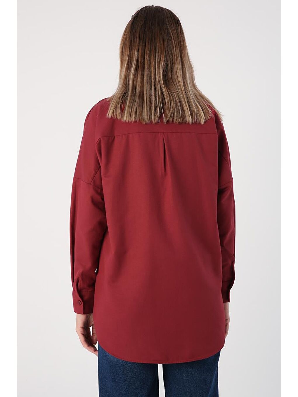 Koyu Bordo Oversize Basic Gömlek-2