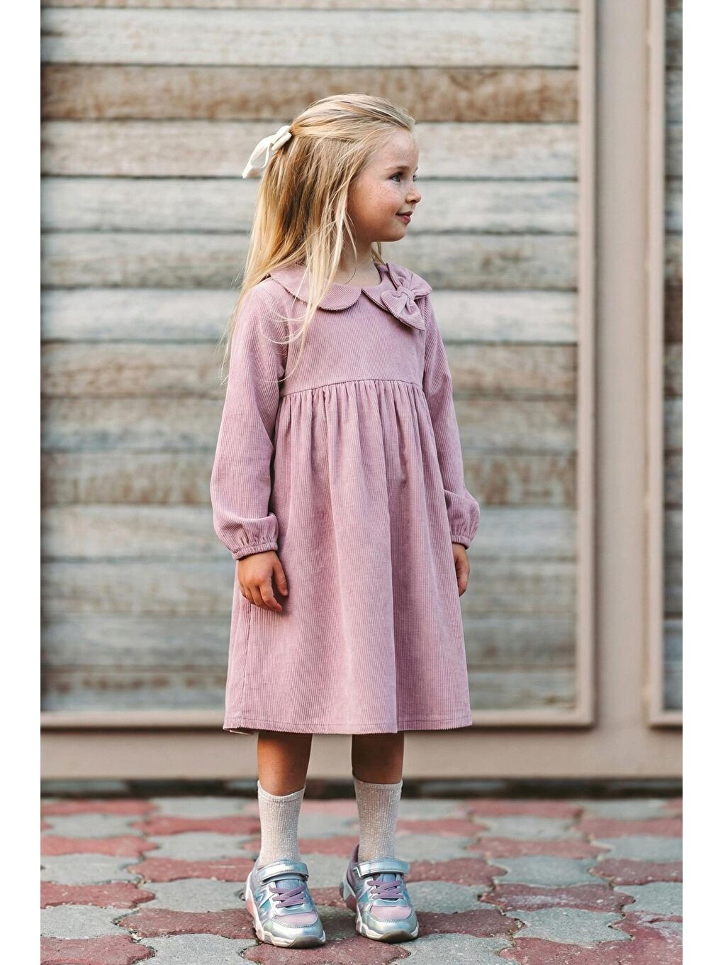 Mor Kadife Elbise 1-8 Yaş Leylak