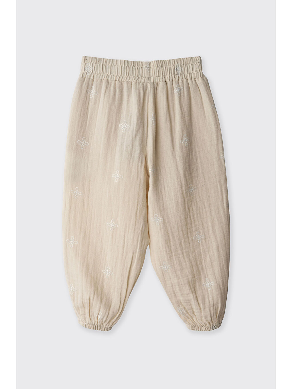 Kız Bebek Nakışlı Müslin Bej Pantolon