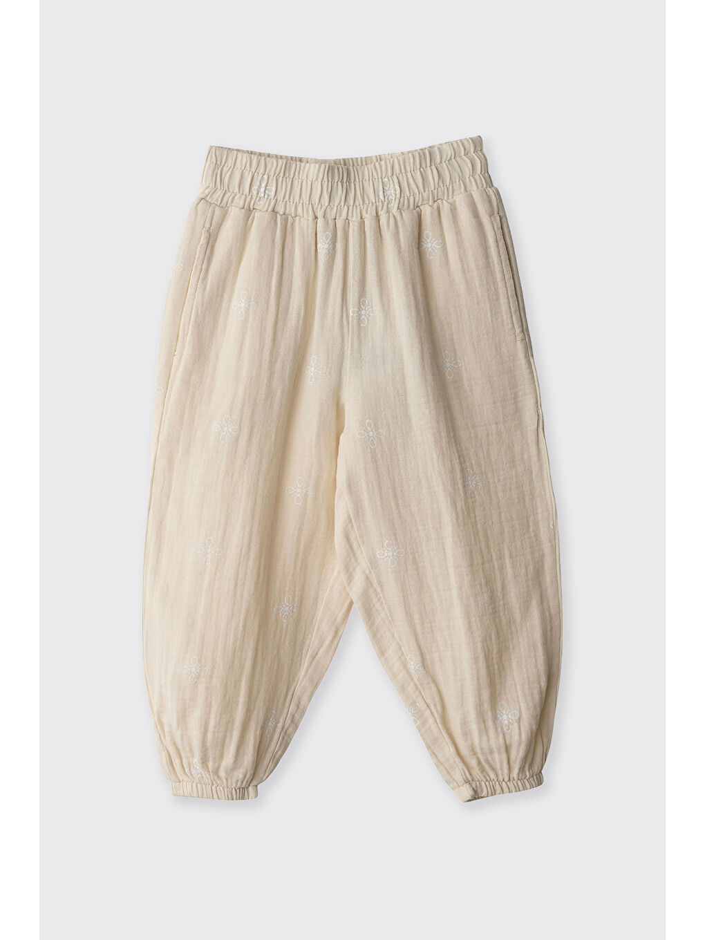 Kız Bebek Nakışlı Müslin Bej Pantolon-1