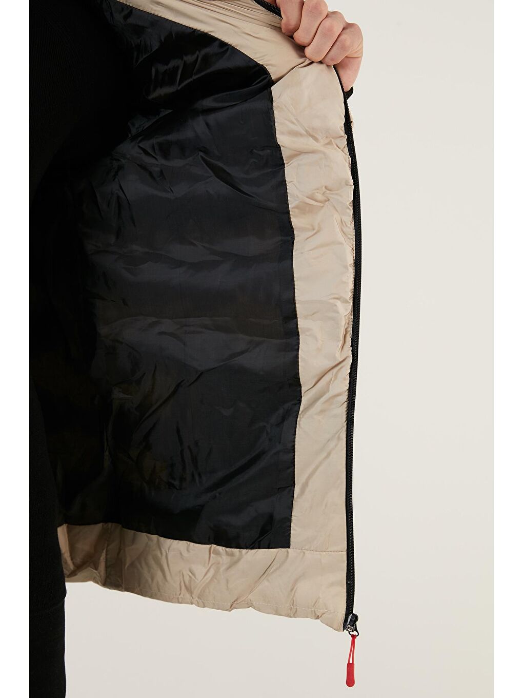 Ekru Slim Fit Fermuarlı Çıkarılabilir Kapüşonlu Şişme Mont 5760065-3