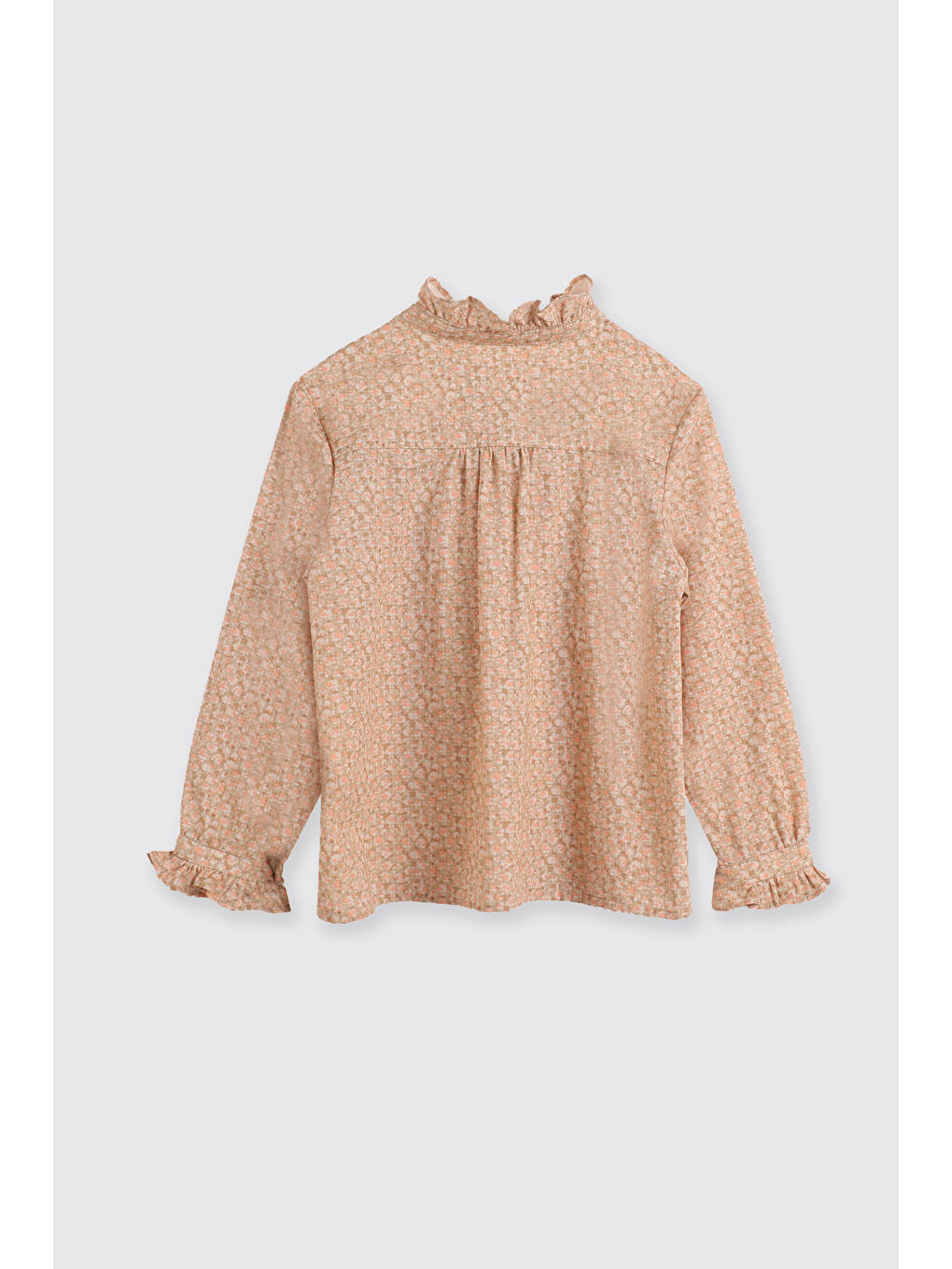 Kız Çocuk Fırfır Detaylı Çiçek Desenli Bej Gömlek-1