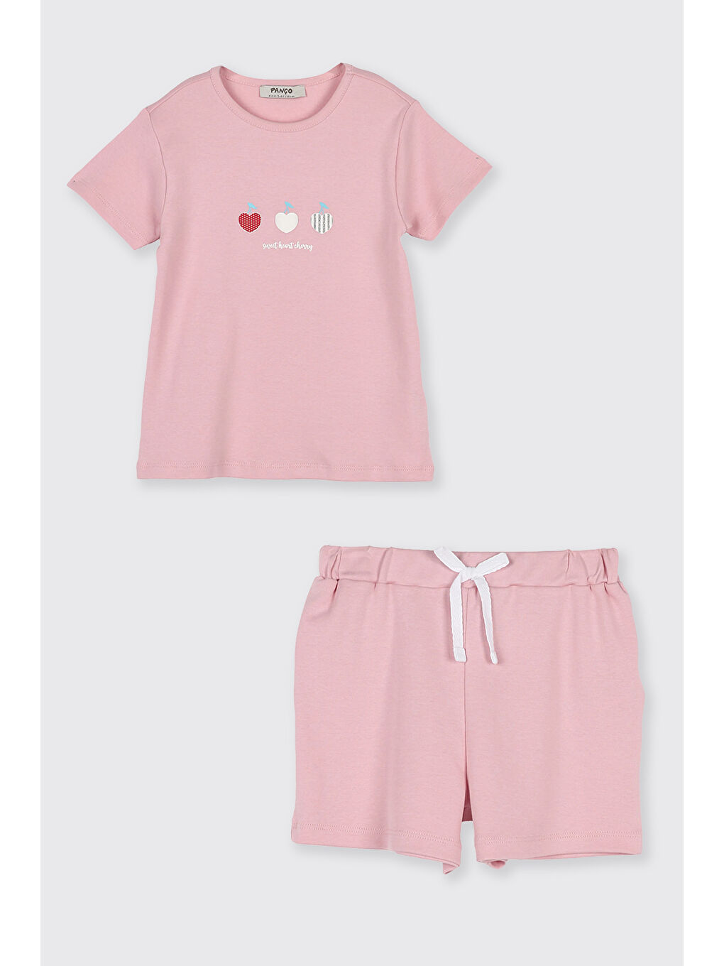 Kız Çocuk Kiraz Baskılı Pembe Pijama Takımı