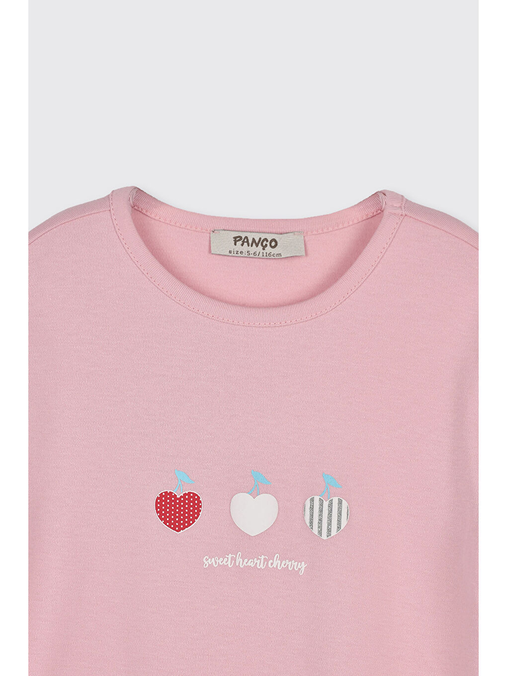 Kız Çocuk Kiraz Baskılı Pembe Pijama Takımı-4