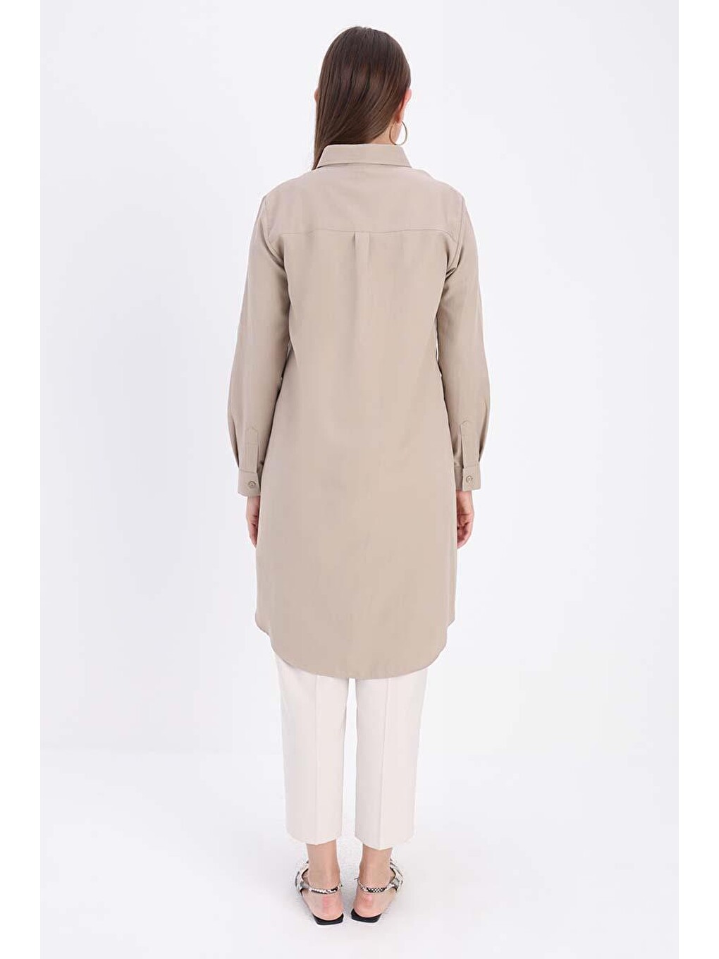 Bej Vizon-gizli Patlı Gömlek Tunik-3