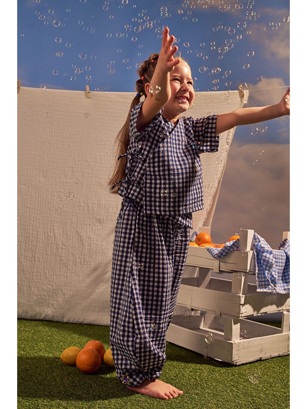 Lacivert Daisy Picnic Serisi Kruvaze Takım-5