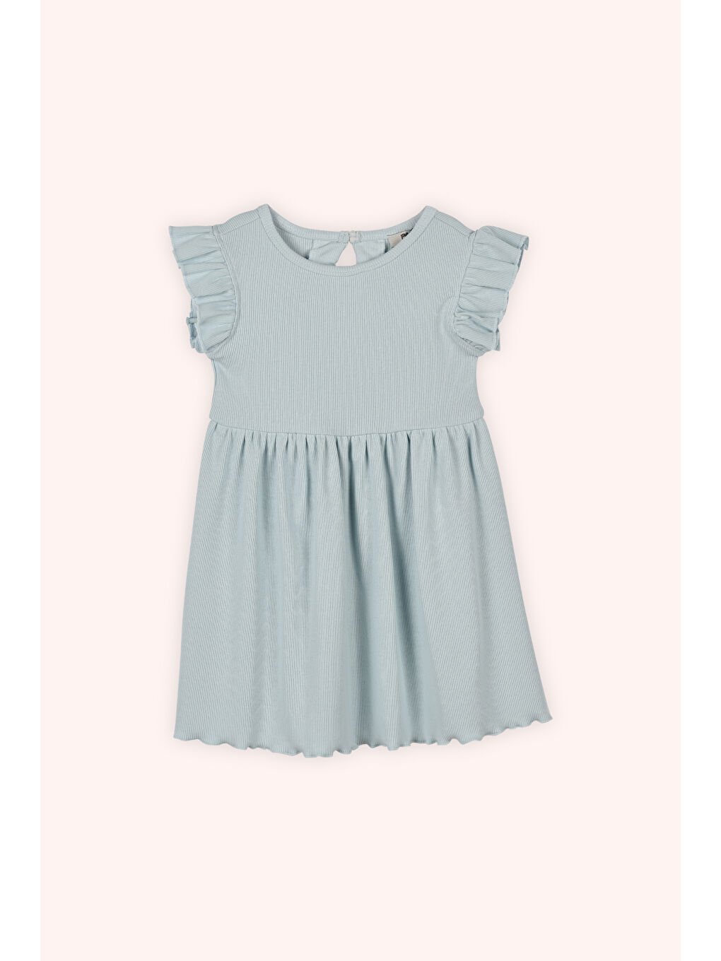 Kız Bebek Damla Düğmeli Belden Büzgülü Kaşkorse Mavi Elbise